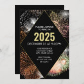 カラフル花火の幾何学的NYEパーティの招待状 招待状 (正面/裏面)