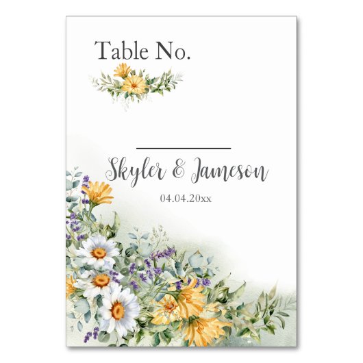 カラフル花結婚の テーブルナンバー (正面)