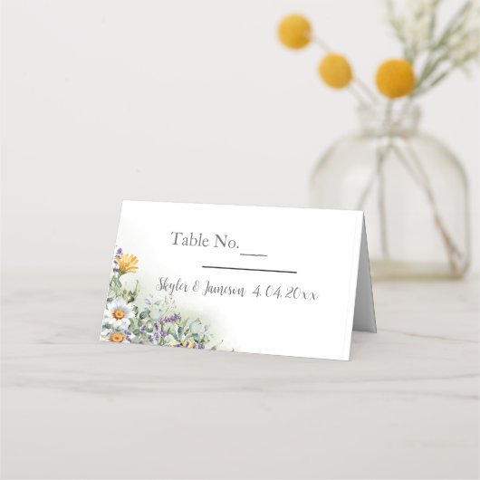 カラフル花結婚の プレイスカード (正面)