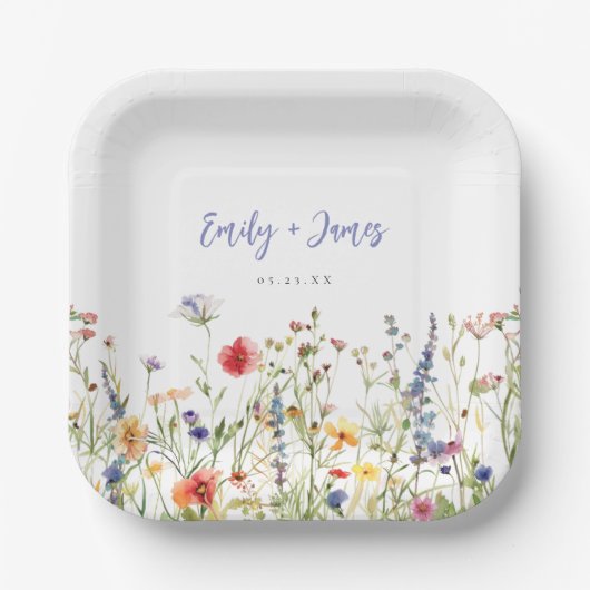 カラフル花結婚の ペーパープレート (正面)