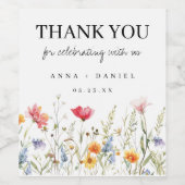 カラフル花結婚の ワインラベル (シングルラベル)