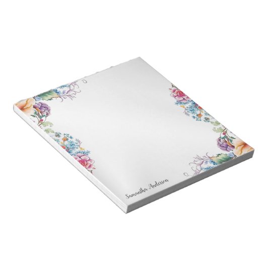 カラフル花葉モダン枠エレガント枠 ノートパッド (アングル)