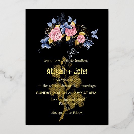 カラフル花金ゴールド結婚の木 箔招待状 (正面)