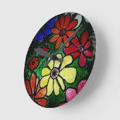 カラフル花開花 ラウンド壁時計 (傾斜)