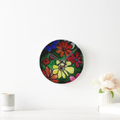 カラフル花開花 ラウンド壁時計 (ホーム)