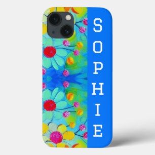 カラフル花黄青桃色の水彩画C iPhone 13ケース