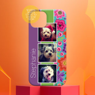 カラフル花3枚フォトコラージュパーソナライズされた iPhone 15 MINIケース