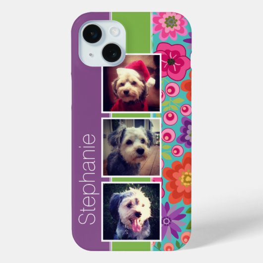カラフル花3枚フォトコラージュパーソナライズされた Case-Mate iPhoneケース (裏面)