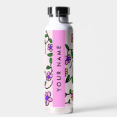 カラフル花、ピンク背景、ピンク ウォーターボトル (左面)