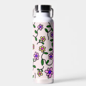 カラフル花、ピンク背景、ピンク ウォーターボトル (正面)