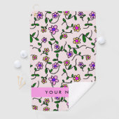 カラフル花、ピンク背景、ピンク ゴルフタオル (インサイチュ)