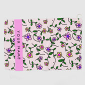 カラフル花、ピンク背景、ピンク ゴルフタオル (横)