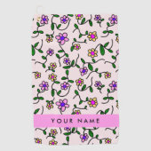 カラフル花、ピンク背景、ピンク ゴルフタオル (正面)