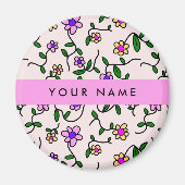 カラフル花、ピンク背景、ピンク マグネット (正面)