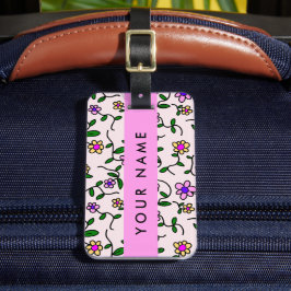 カラフル花、ピンク背景、ピンク ラゲッジタグ