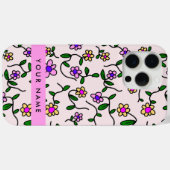 カラフル花、ピンク背景、ピンク Case-Mate iPhoneケース (裏面 (横))