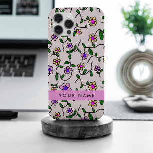カラフル花、ピンク背景、ピンク iPhone 15 PRO MAXケース