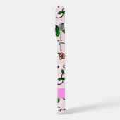 カラフル花、ピンク背景、ピンク iPhoneケース (左側面)
