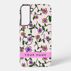 カラフル花、ピンク背景、ピンク SAMSUNG GALAXY S22+ケース