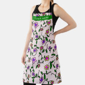 カラフル花、ピンク背景、緑 エプロン (インサイチュ)