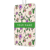 カラフル花、ピンク背景、緑 カーエアーフレッシュナー (左)