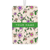 カラフル花、ピンク背景、緑 カーエアーフレッシュナー (裏面)