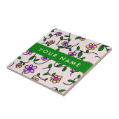 カラフル花、ピンク背景、緑 タイル (側面)