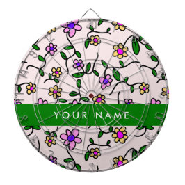 カラフル花、ピンク背景、緑 ダーツボード