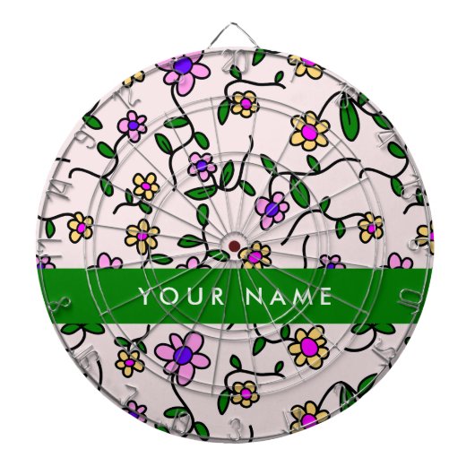 カラフル花、ピンク背景、緑 ダーツボード (正面)