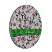 カラフル花、ピンク背景、緑 ダーツボード (正面左)