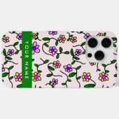 カラフル花、ピンク背景、緑 Case-Mate iPhoneケース (裏面 (横))