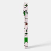 カラフル花、ピンク背景、緑 iPhoneケース (左側面)