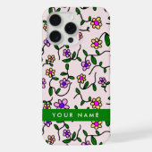 カラフル花、ピンク背景、緑 iPhoneケース (裏面)