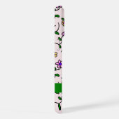 カラフル花、ピンク背景、緑 iPhoneケース (右側面)