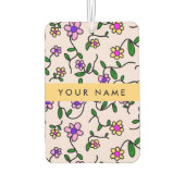 カラフル花、ピンク背景、黄色 カーエアーフレッシュナー (裏面)