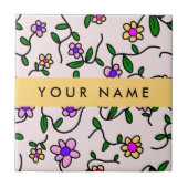 カラフル花、ピンク背景、黄色 タイル (正面)