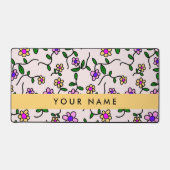 カラフル花、ピンク背景、黄色 デスクマット (正面)