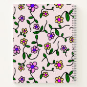 カラフル花、ピンク背景、黄色 ノートブック (裏面)