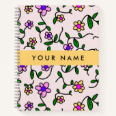 カラフル花、ピンク背景、黄色 ノートブック (正面)
