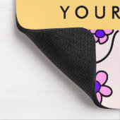 カラフル花、ピンク背景、黄色 マウスパッド (コーナー)