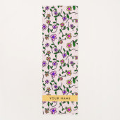 カラフル花、ピンク背景、黄色 ヨガマット (正面)