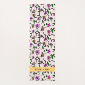 カラフル花、ピンク背景、黄色 ヨガマット (裏面)