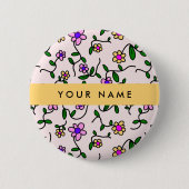 カラフル花、ピンク背景、黄色 缶バッジ (正面)