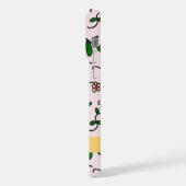 カラフル花、ピンク背景、黄色 iPhoneケース (左側面)