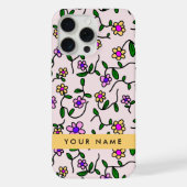 カラフル花、ピンク背景、黄色 iPhoneケース (裏面)