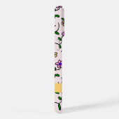 カラフル花、ピンク背景、黄色 iPhoneケース (右側面)