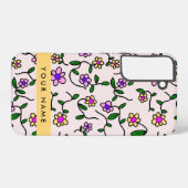 カラフル花、ピンク背景、黄色 SAMSUNG GALAXYケース (裏面横)