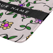 カラフル花、ピンク背景、黒 カッティングボード (角)