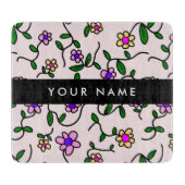 カラフル花、ピンク背景、黒 カッティングボード (正面)