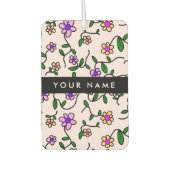 カラフル花、ピンク背景、黒 カーエアーフレッシュナー (正面)